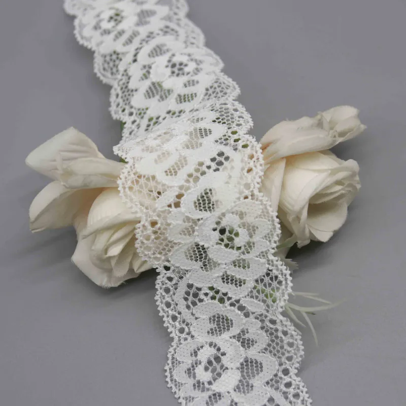Durable stretch lace trim for lingerie and apparel manufacturing, product detail view 2