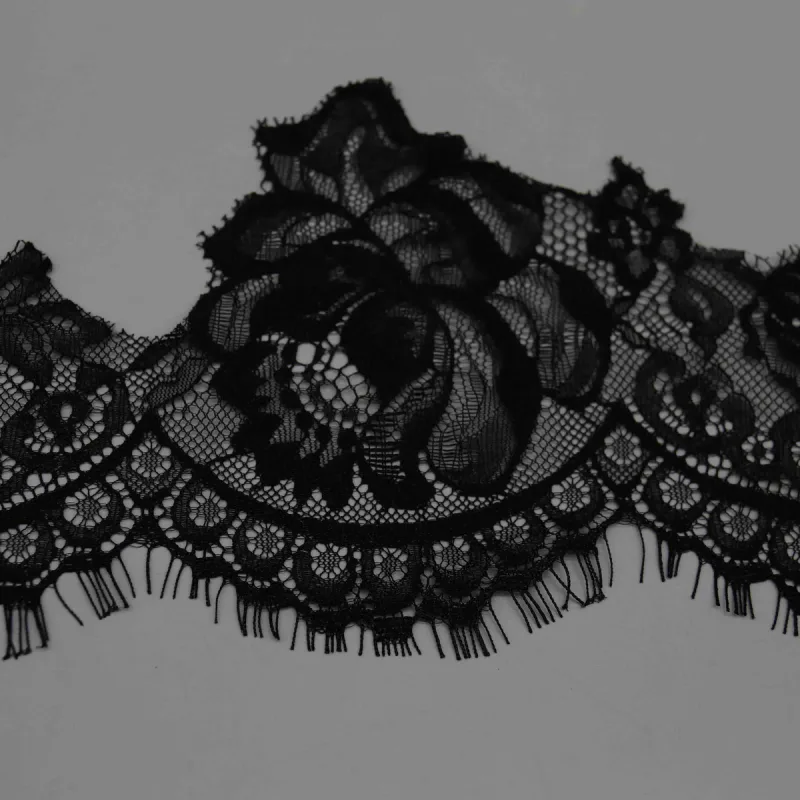Galon large de dentelle noire à cils pour corsages de couture et bandes de lingerie, vue de détail du produit 2