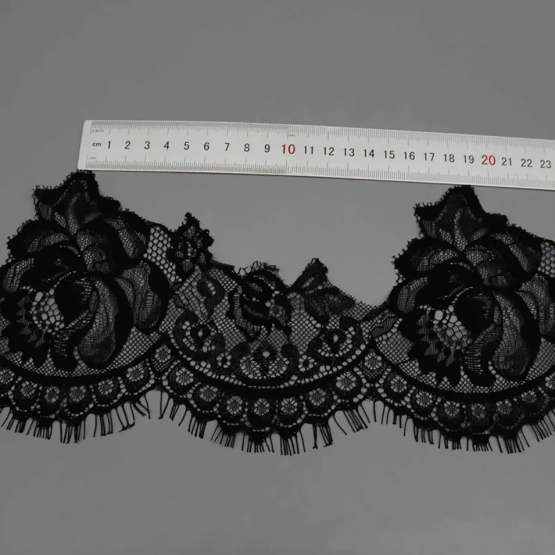 Galon large de dentelle noire à cils pour corsages de couture et bandes de lingerie, vue de détail du produit 4