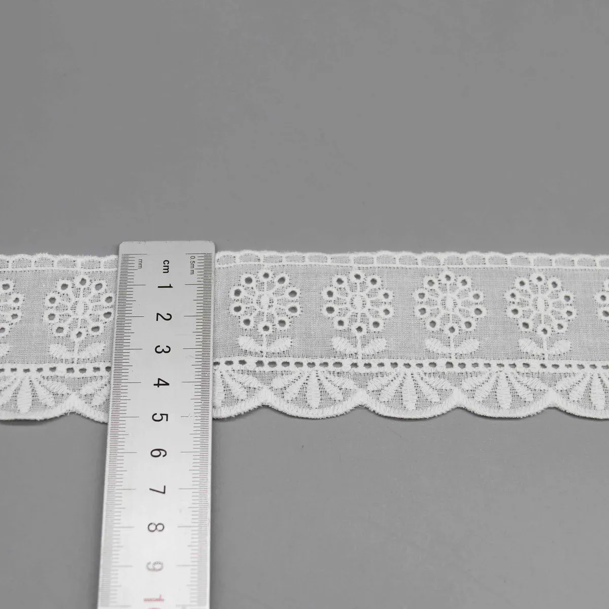 Floral Embroidered Cotton Lace Trim for High-End Apparel & Decor — detail view 2