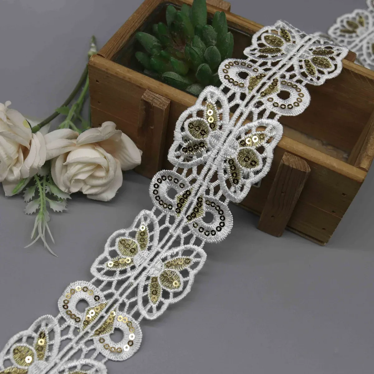 Decorative Embroidered Sequin Lace Trim for Garment Embellishment and Crafts — product detail