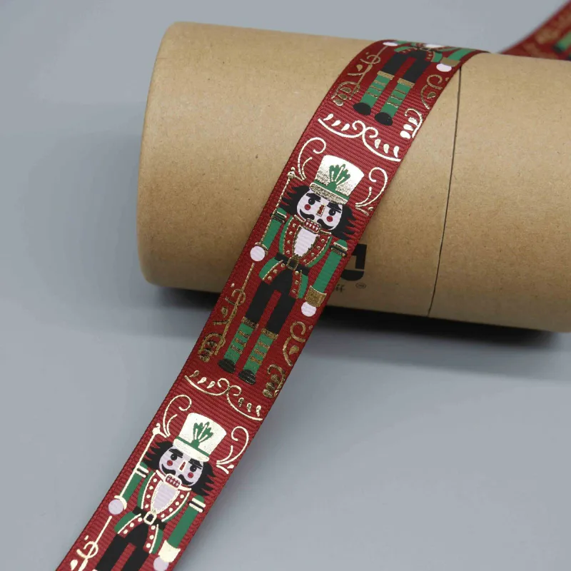 Cinta de grosgrain festiva con cascanueces para decoración navideña, vista de detalle del producto 2