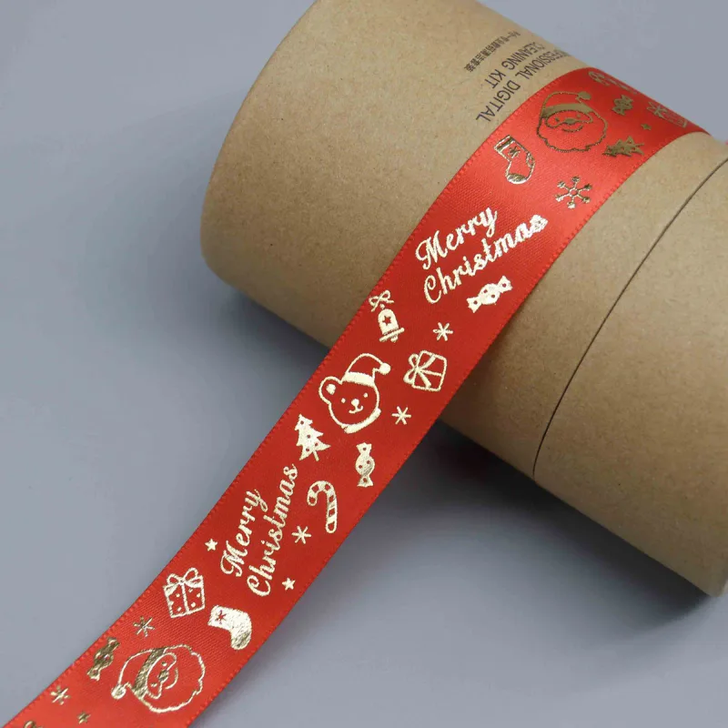 Cinta festiva estampada con lámina dorada para envolver regalos navideños, vista de detalle del producto 3