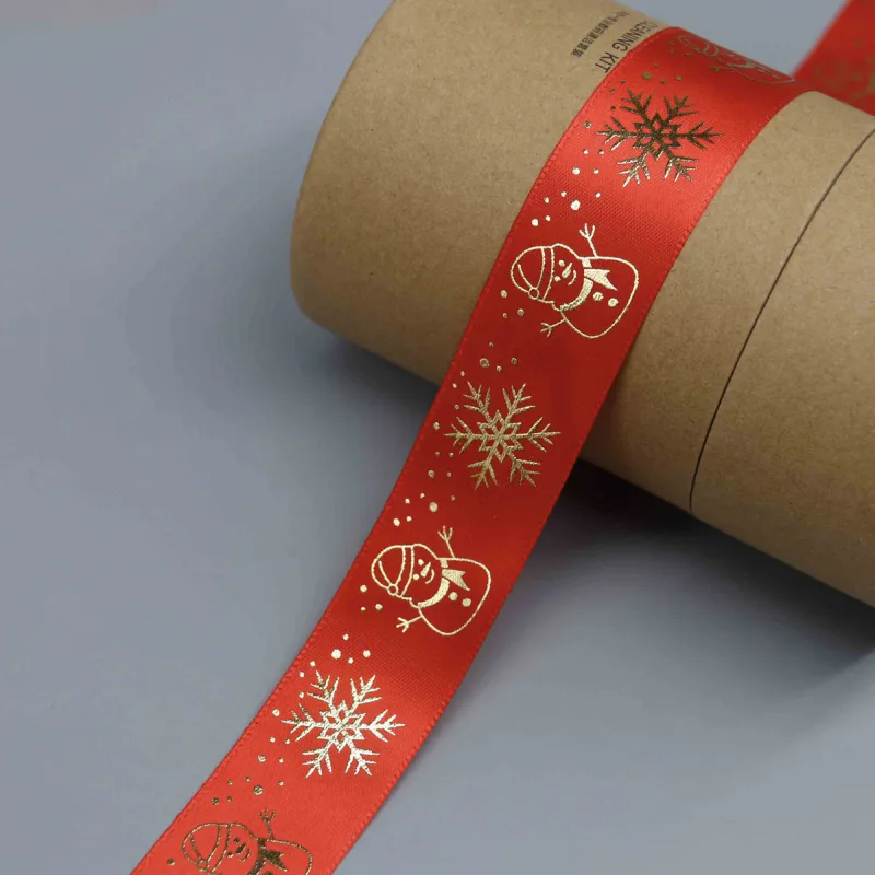 Cinta festiva estampada con lámina dorada para envolver regalos navideños, vista de detalle del producto 6