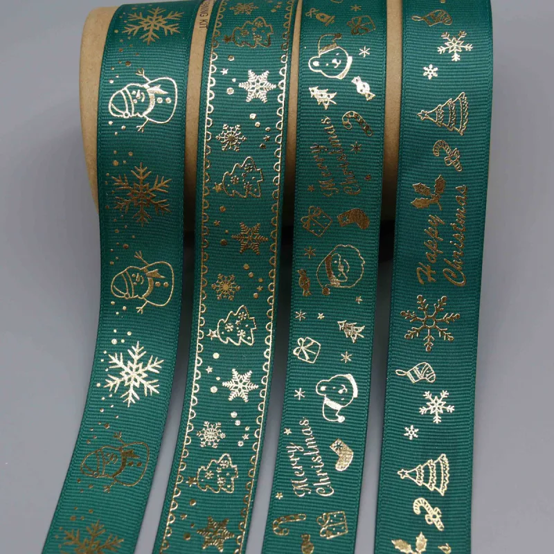 Cinta de grosgrain festiva con estampado metálico para manualidades navideñas, vista de detalle del producto 2