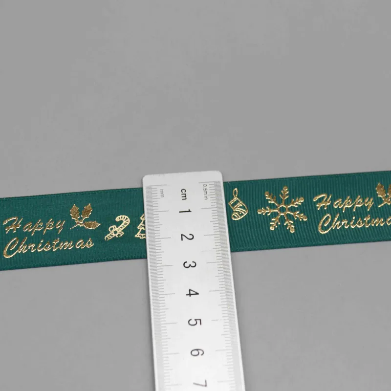 Cinta de grosgrain festiva con estampado metálico para manualidades navideñas, vista de detalle del producto 6