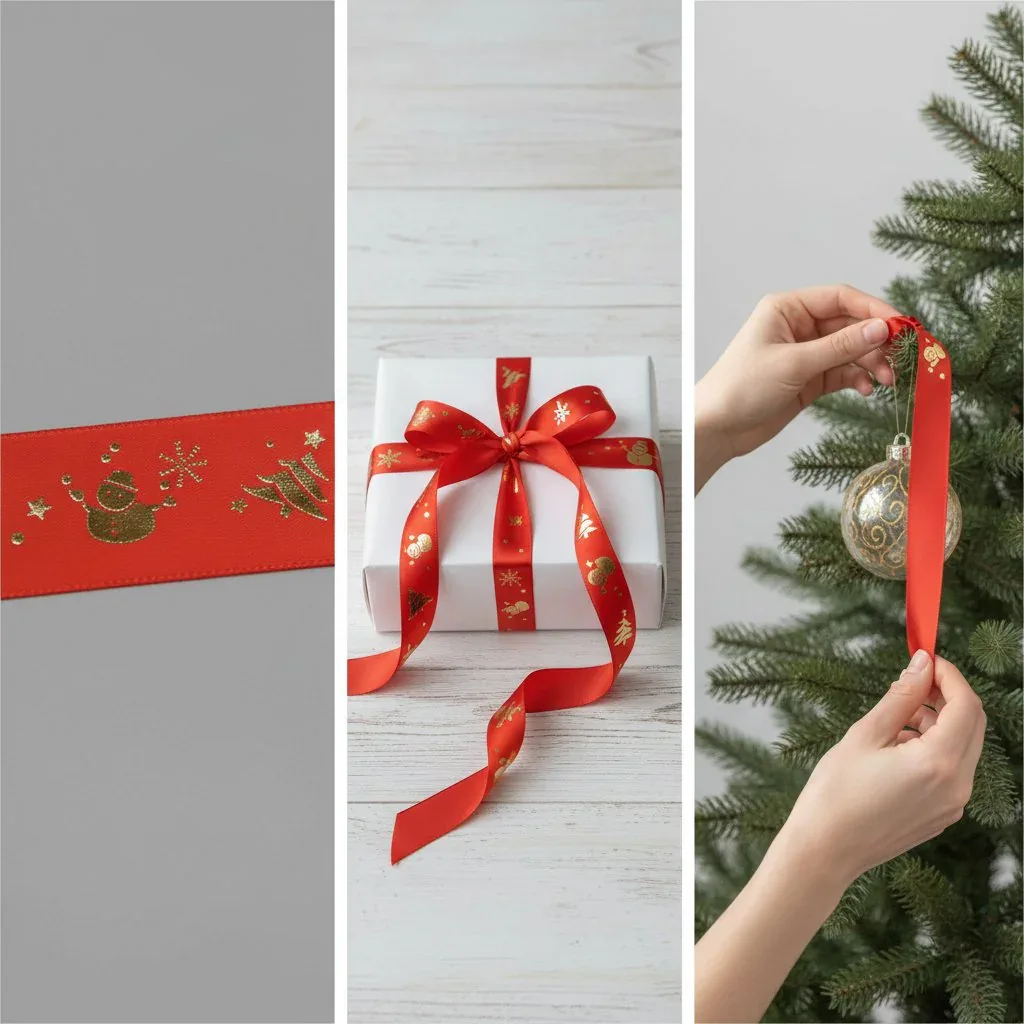 Cinta estampada con lámina dorada directa de fábrica para decoración navideña — vista de detalle 3 Cinta estampada con lámina dorada directa de fábrica para decoración navideña — vista de detalle 3
