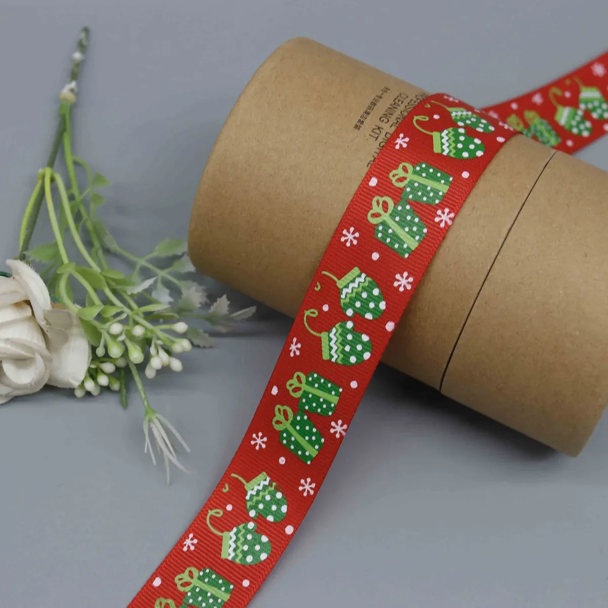 Cinta de grosgrain estampada y resistente para manualidades navideñas y envoltorios de regalo — detalle del producto