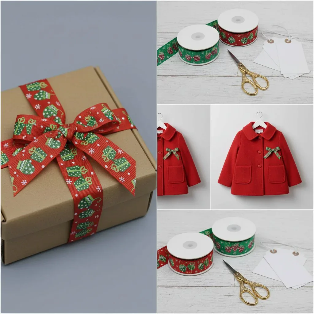 Cinta de grosgrain estampada y resistente para manualidades navideñas y envoltorios de regalo — vista de detalle 2