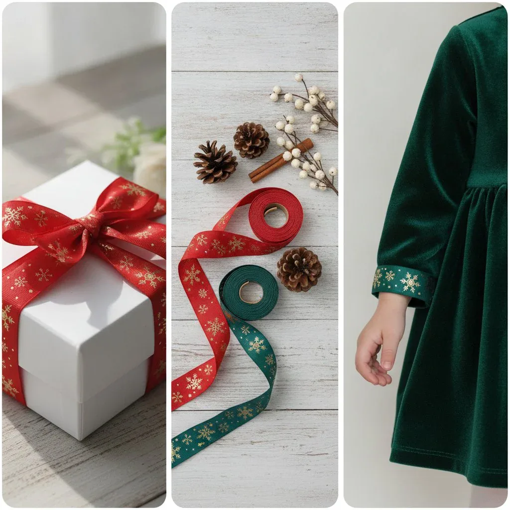 Cinta de grosgrain festiva para envolver regalos navideños — vista de detalle 2 Cinta de grosgrain festiva para envolver regalos navideños — vista de detalle 2