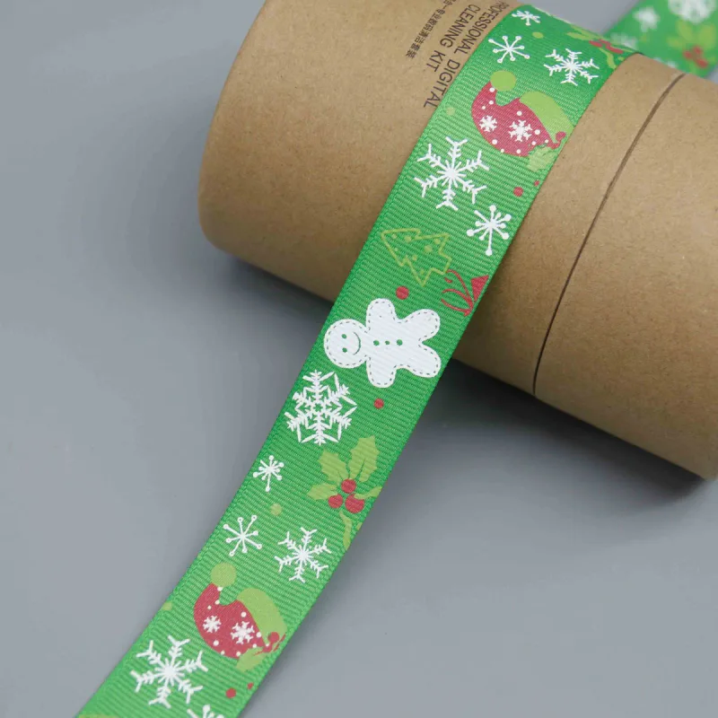 Cinta de grosgrain estampada con Papá Noel, muñeco de nieve y reno para envolver regalos, vista de detalle del producto 3
