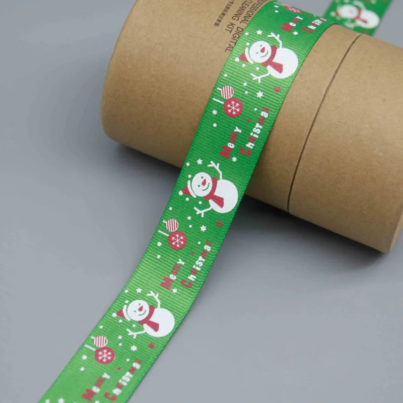 Cinta de grosgrain estampada con Papá Noel, muñeco de nieve y reno para envolver regalos, vista de detalle del producto 4