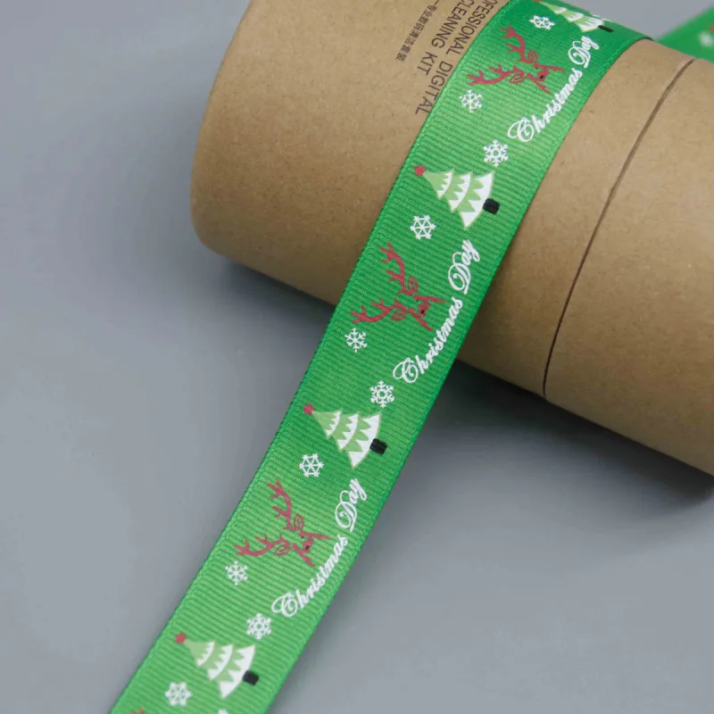 Cinta de grosgrain estampada con Papá Noel, muñeco de nieve y reno para envolver regalos, vista de detalle del producto 5