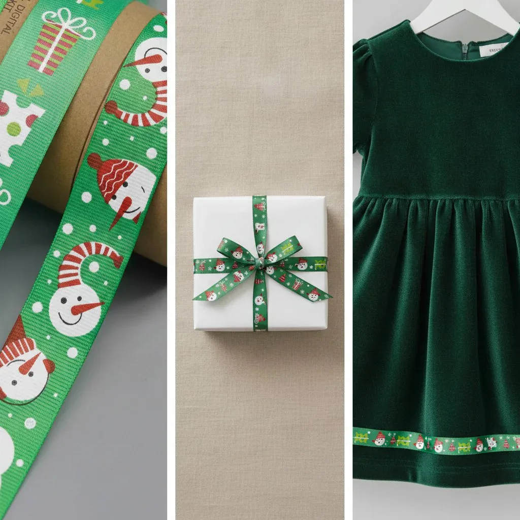 Cinta de grosgrain estampada con motivos navideños para manualidades festivas — vista de detalle 3