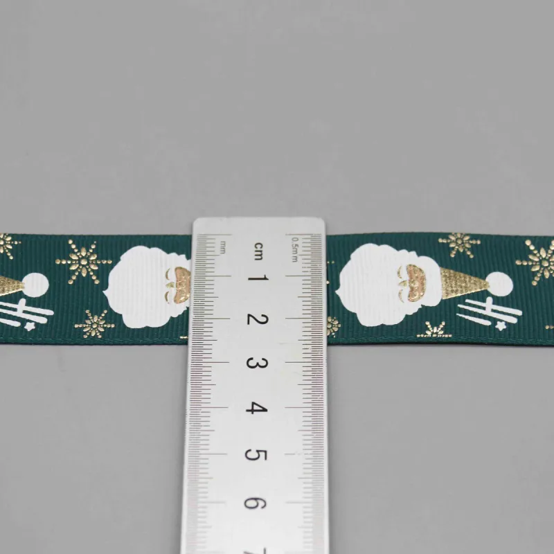Cinta de grosgrain navideña con Papá Noel y lámina dorada para envolver regalos, vista de detalle del producto 5