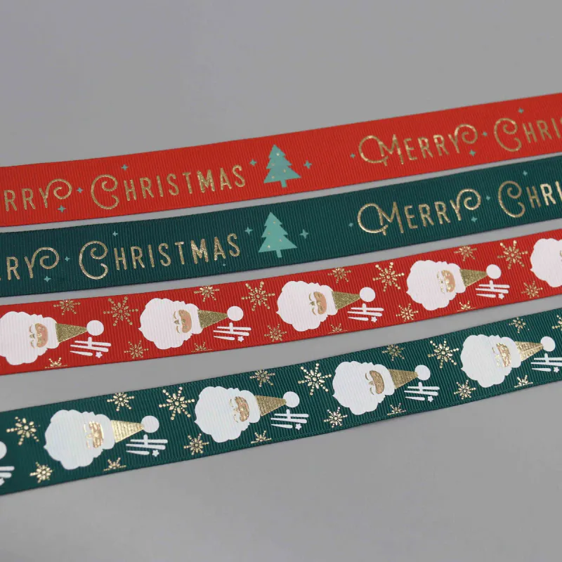 Cinta de grosgrain navideña con Papá Noel y lámina dorada para envolver regalos, vista de detalle del producto 8
