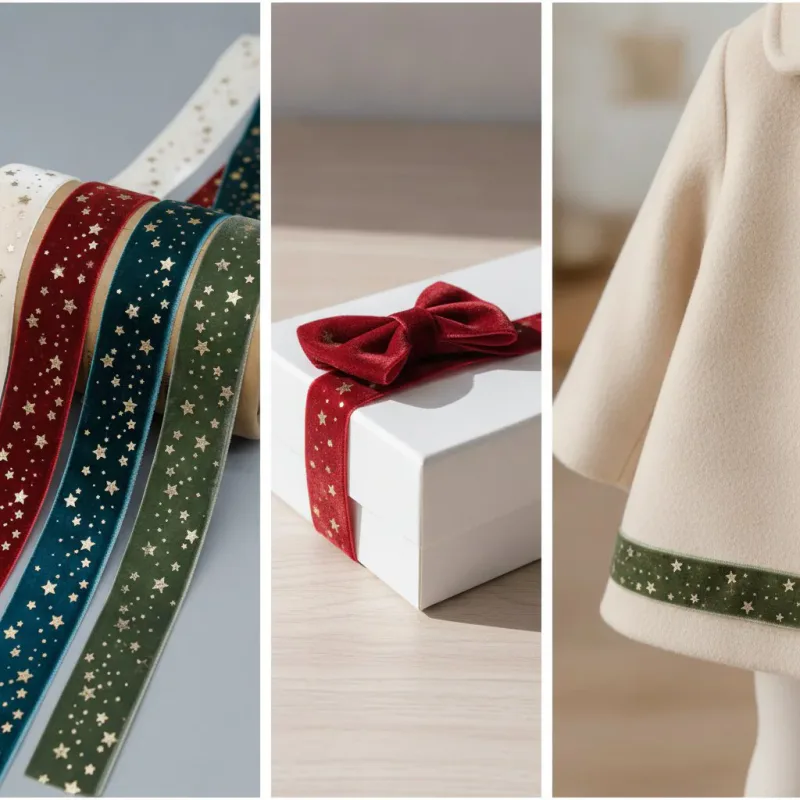 Cinta de terciopelo con estrellas dispersas para envolver regalos, vista de detalle del producto 9