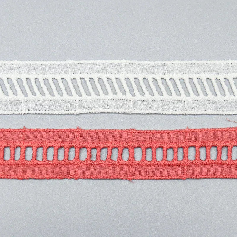 Galon de dentelle brodée ajourée à rayures en échelle 100% coton 2.7cm pour vêtements décontractés, vue de détail du produit 4