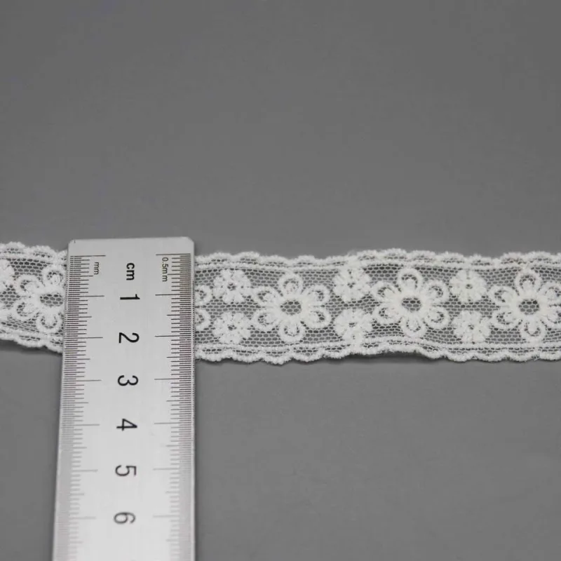 Baumwoll-Netzstickspitzenband, weiße florale Spitzenborte für Bekleidungskanten, Produktdetailansicht 5