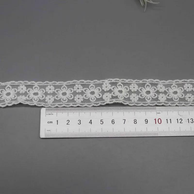 Baumwoll-Netzstickspitzenband, weiße florale Spitzenborte für Bekleidungskanten, Produktdetailansicht 6