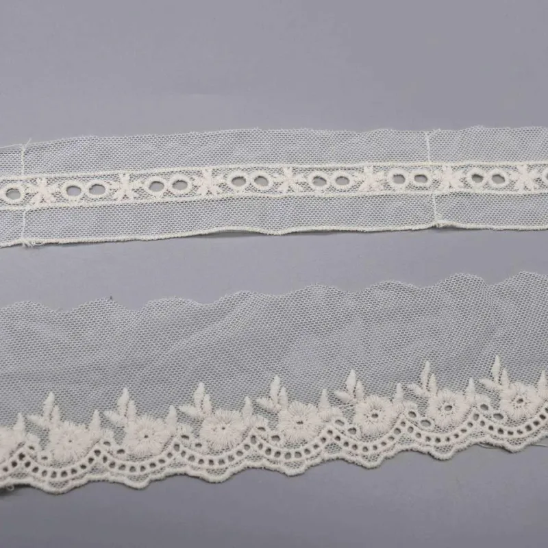 Netz- und Tüllstickspitzenborte mit kleinem Blumenmuster für Dessous und Kleidersäume, Produktdetailansicht 3
