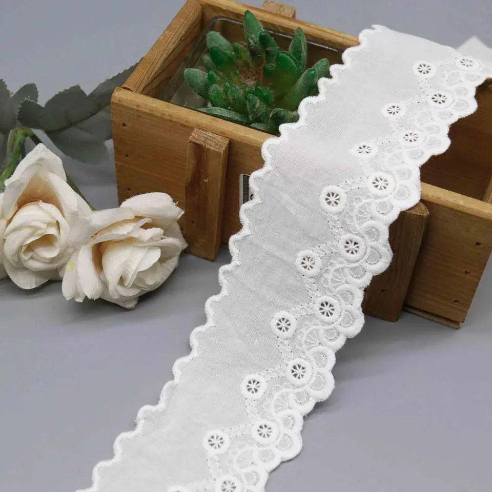 Cotton White Eyelet Embroidered Lace Trim for Dressmaking — detail view 2 Cotton White Eyelet Embroidered Lace Trim for Dressmaking — detail view 2
