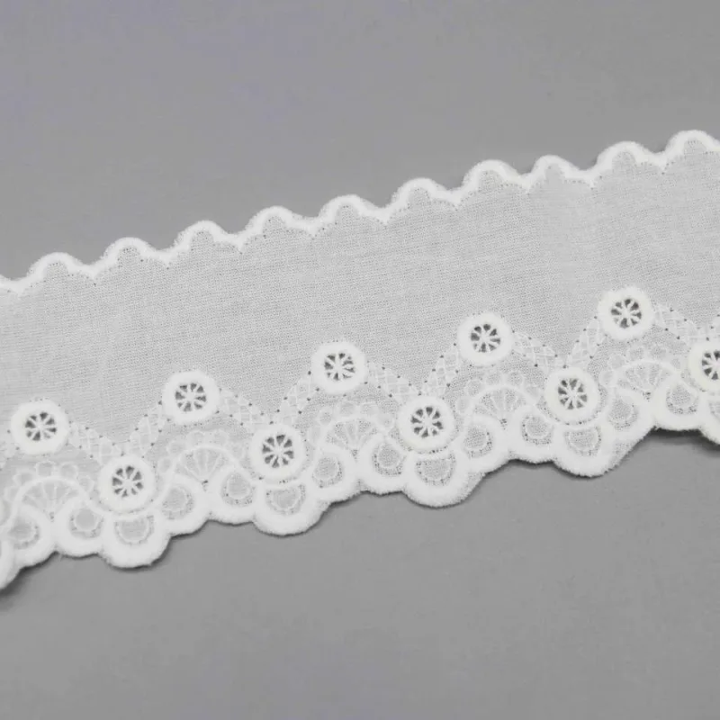 Cotton White Eyelet Embroidered Lace Trim for Dressmaking, product detail view 3