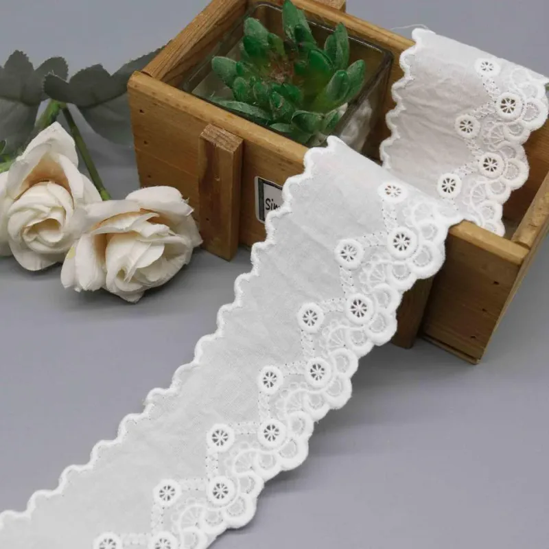 Cotton White Eyelet Embroidered Lace Trim for Dressmaking, product detail view 4