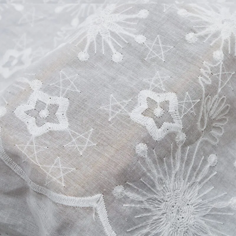 White Chikankari Style Embroidered Fabric BEL-3155 — detail 4