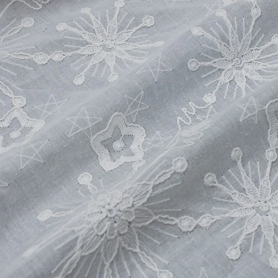 White Snowflake Eyelet Fabric BEL3155