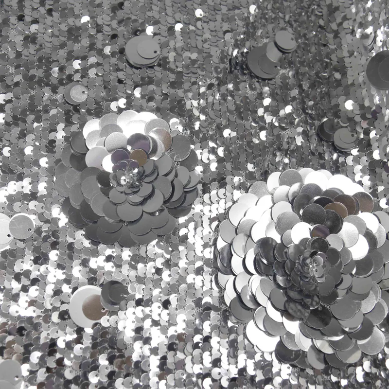 Silver Floral Sequin Mesh YT26077-1 — detail 3