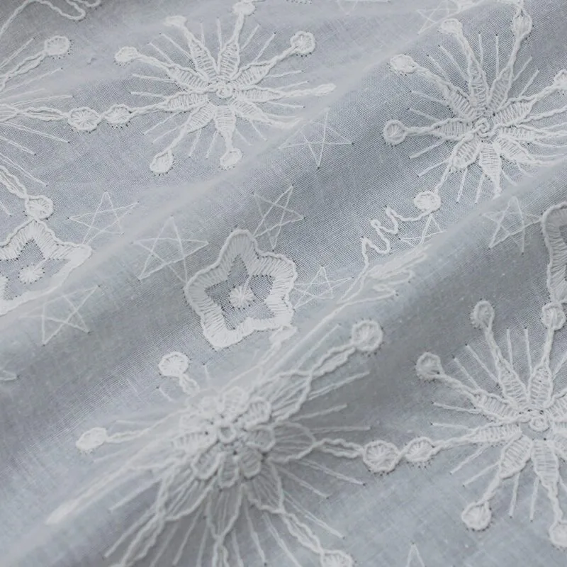 White Chikankari Style Embroidered Fabric BEL-3155