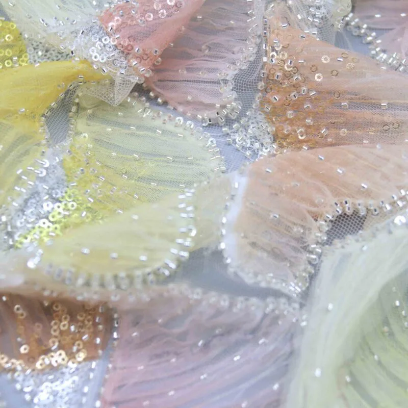 Pastel Petal Beaded Mesh Fabric YT-25002 — detail 4