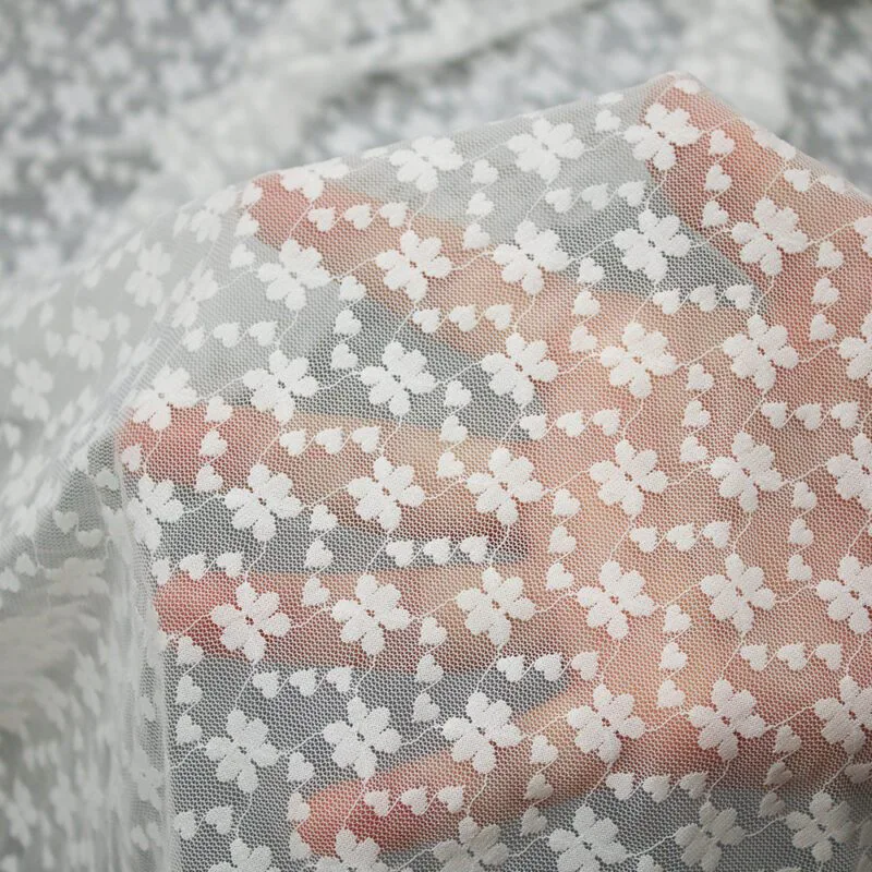 White Floral and Heart Mesh Lace Fabric JC-1729 — detail 5