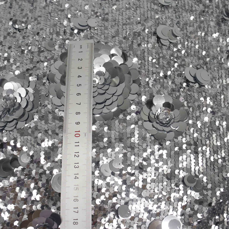 Silver Floral Sequin Mesh YT26077-1 — detail 5