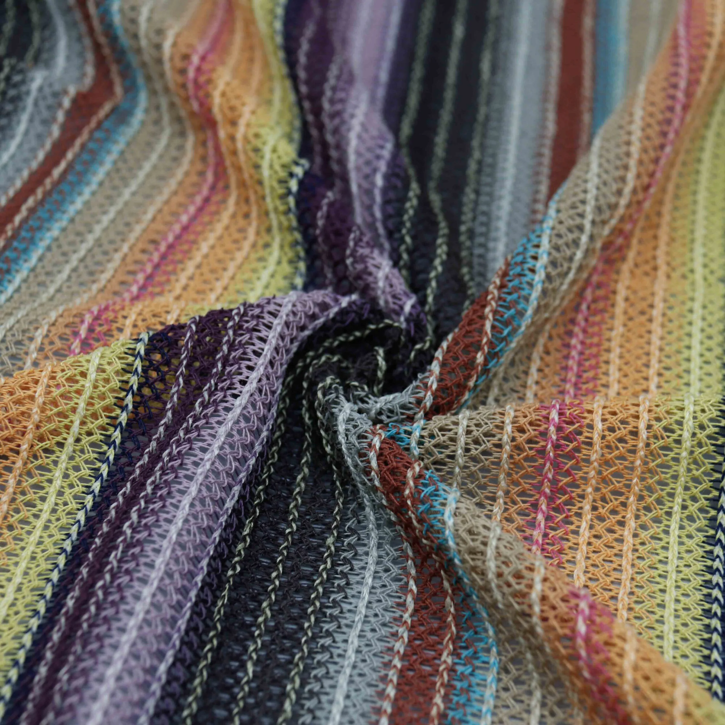 Multicolor Striped Openwork Knit Fabric RT-AWS360