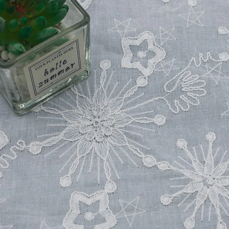 White Chikankari Style Embroidered Fabric BEL-3155 — detail 5