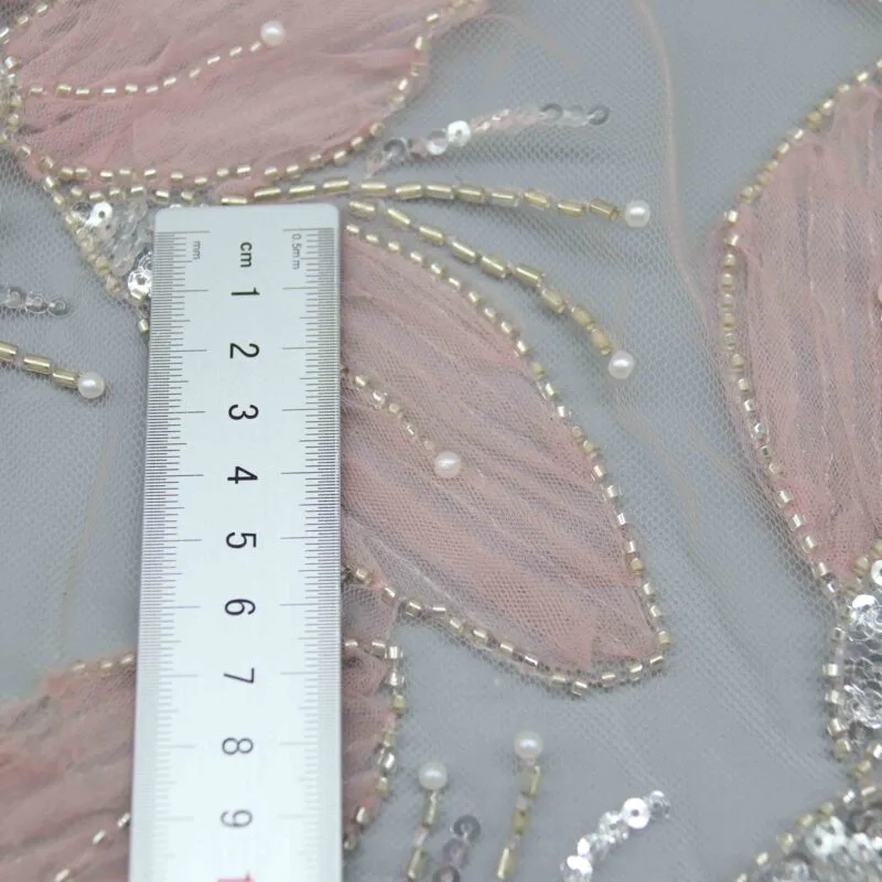 Pink Petal Beaded Mesh Fabric YT-25001 — detail 2