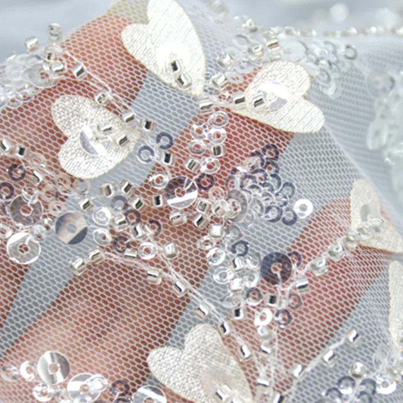Silver Heart Leaf Sequin Mesh Fabric 10018 — detail 5