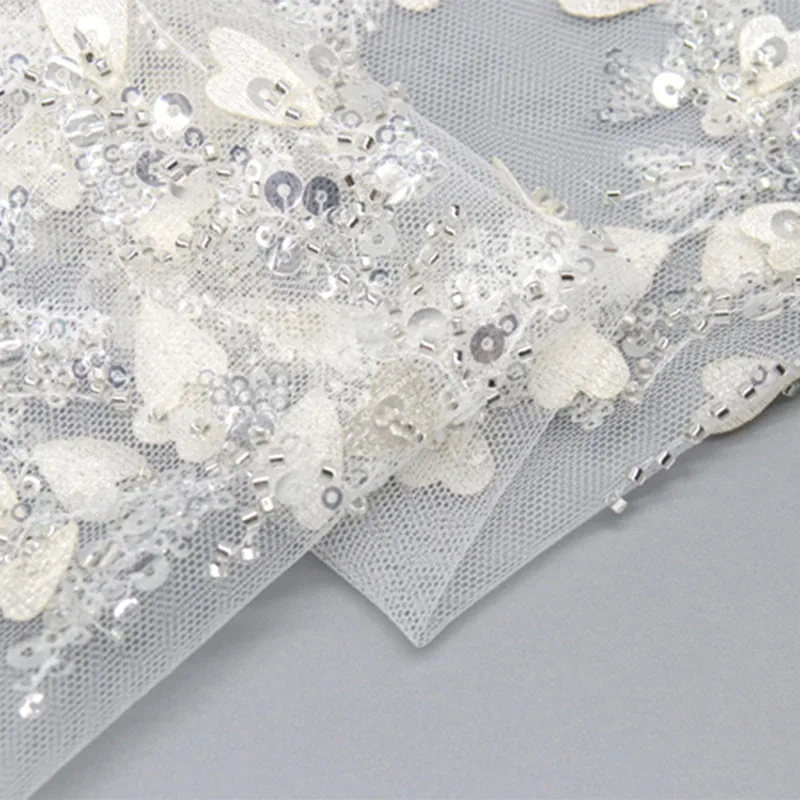 Silver Heart Leaf Sequin Mesh Fabric 10018 — detail 4