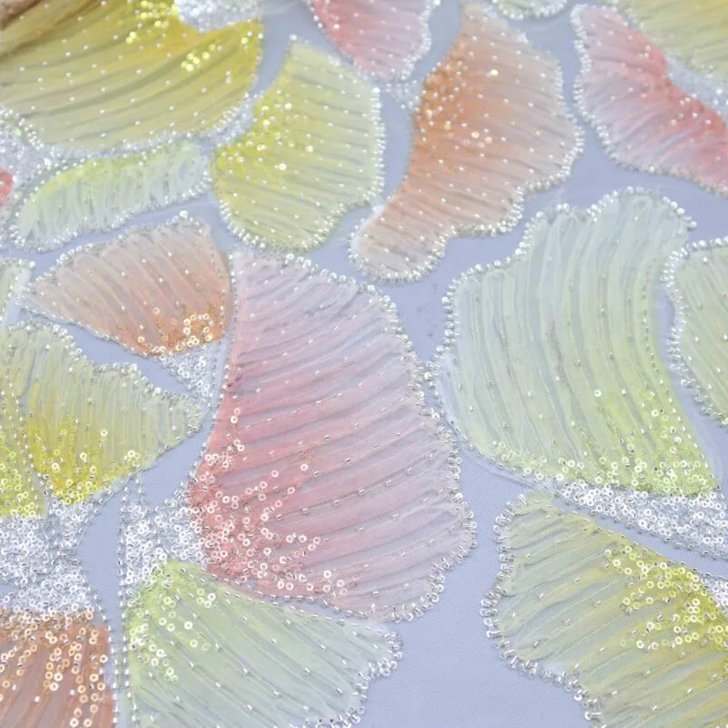 Pastel Petal Beaded Mesh Fabric YT-25002