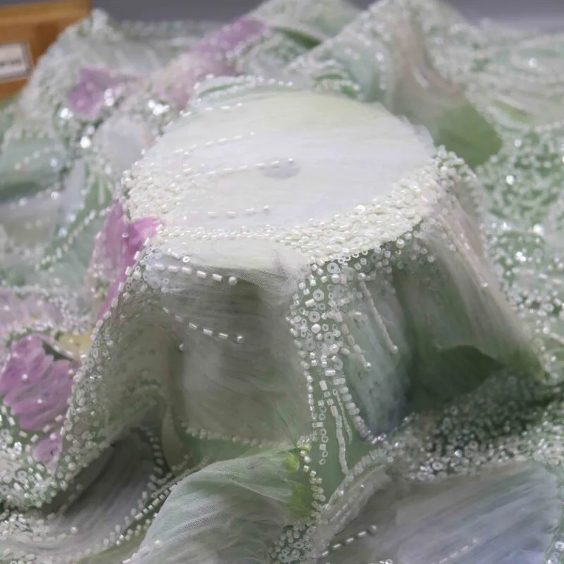 Floral Beaded Lace Fabric YT-25003 — detail 4