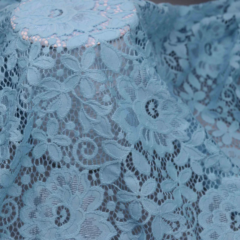Sky Blue Raised Floral Lace HY-05171 — detail 2
