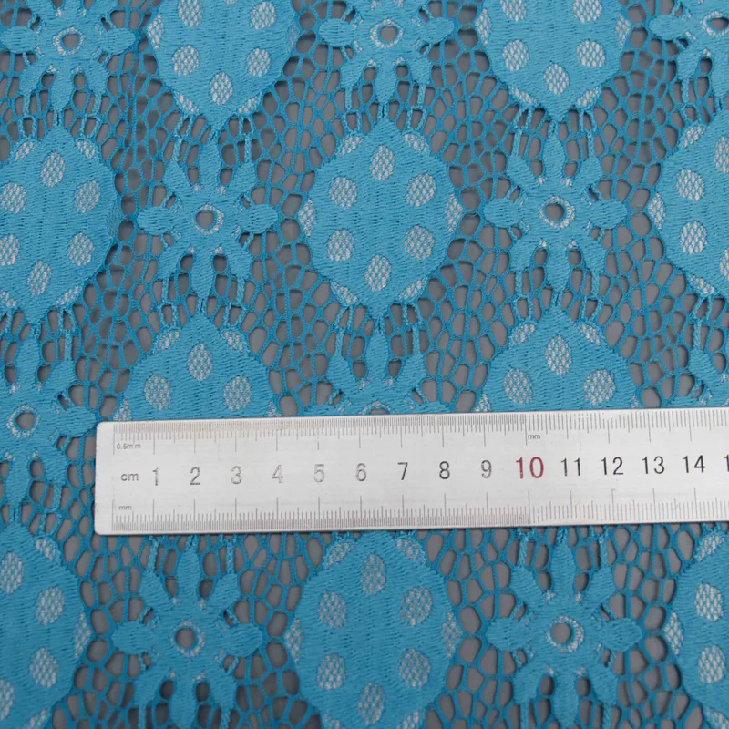 Turquoise Floral Lace Fabric HY-03495 — detail 6