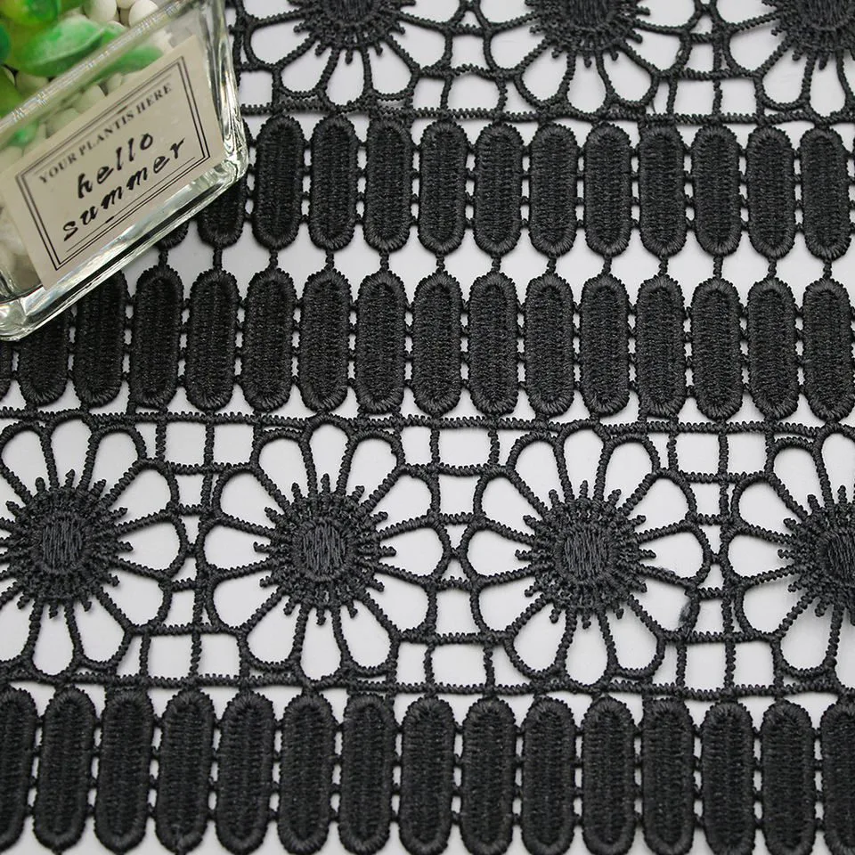 Black Striped Guipure Lace Fabric KS1294