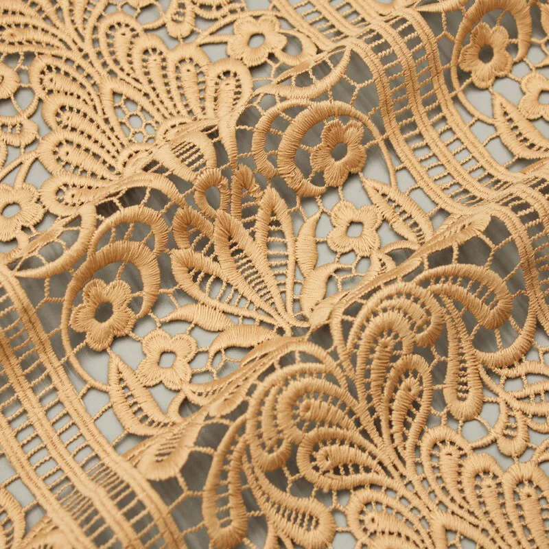 Honey Toned Floral Corded Lace Fabric KS-1198 — detail 3