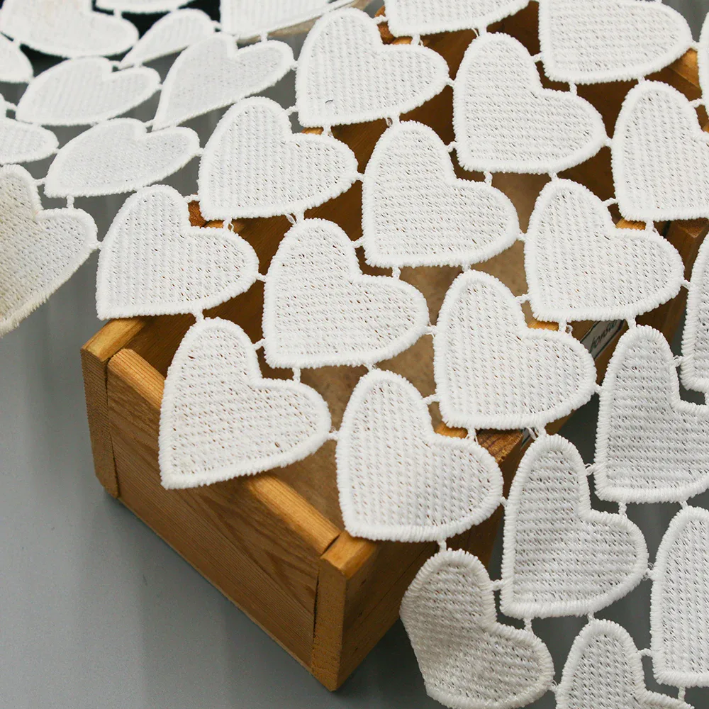 White Heart Motif Guipure Lace Fabric DT5233