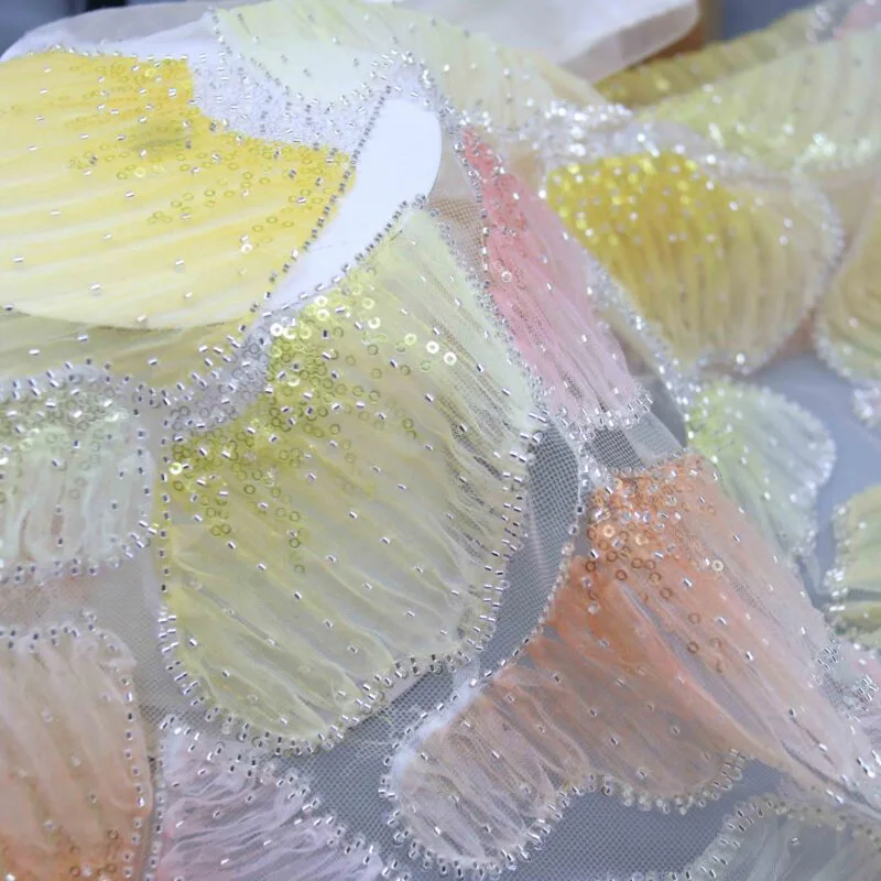 Pastel Petal Beaded Mesh Fabric YT-25002 — detail 3