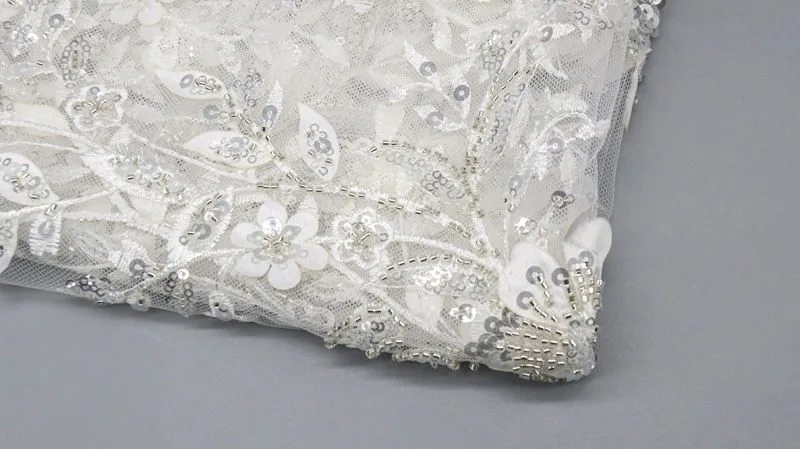 White Leaf Sequin Mesh Lace Fabric 10222 — detail 4