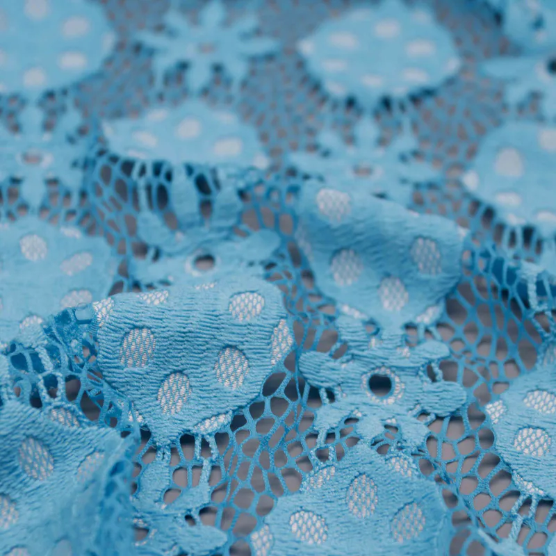 Turquoise Floral Lace Fabric HY-03495 — detail 4